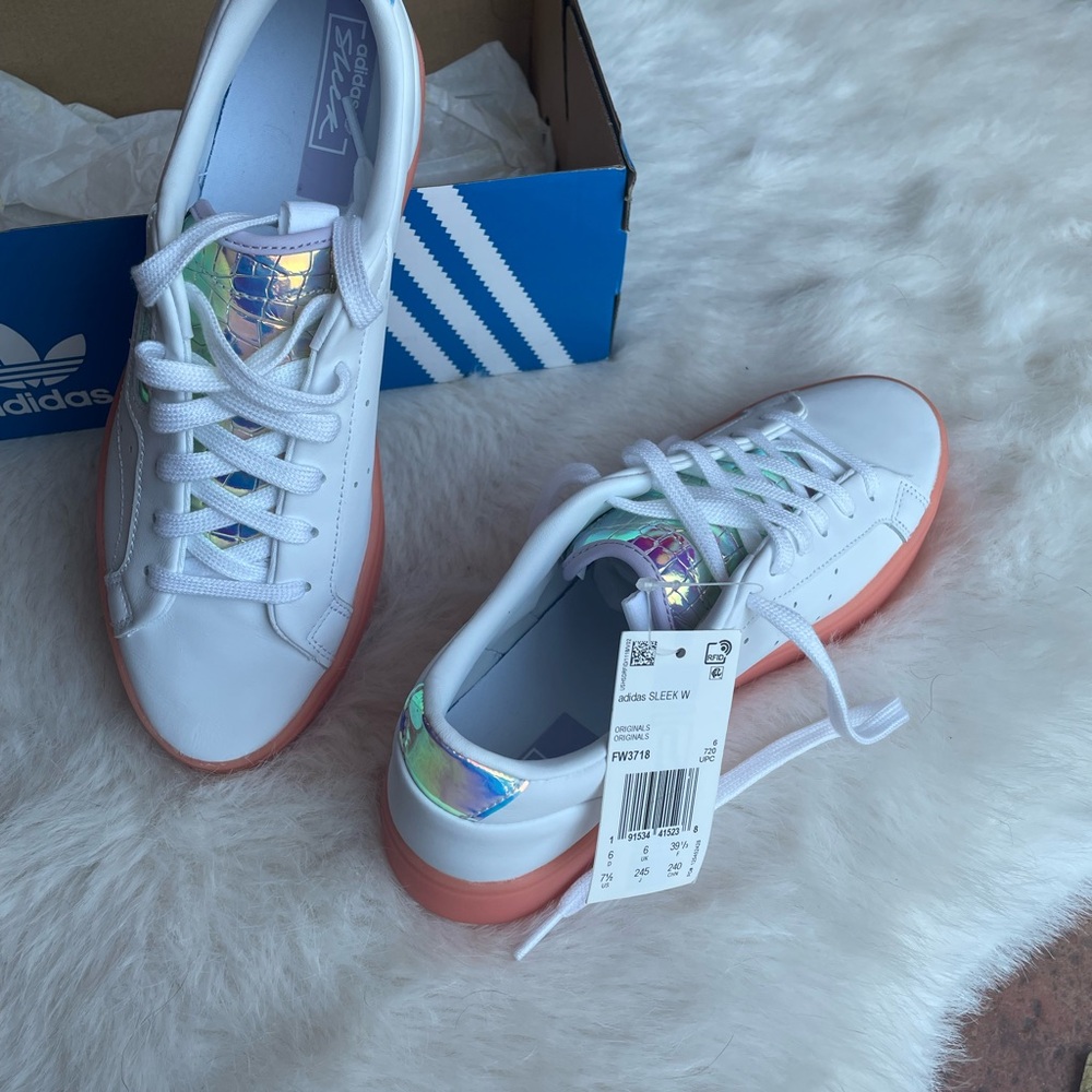 Adidas White Sneakers with Coral Soles BRAND NEW